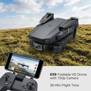 E99 Foldable HD Drone with 720p Camera | 30-Min Flight Time & WiFi App Control